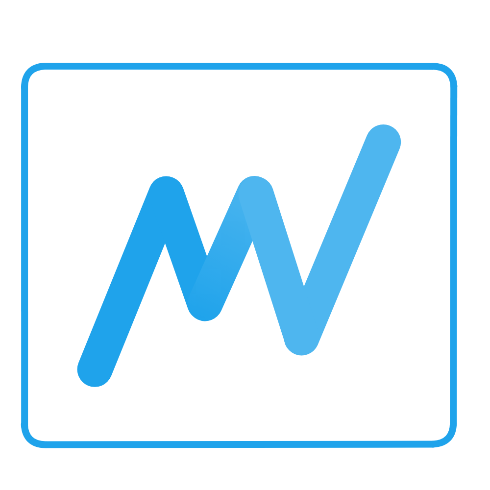 The logo represents the initials "MV" for Mariam Victor, with a stylized blue gradient design. It features a modern and clean aesthetic within a rounded square frame.